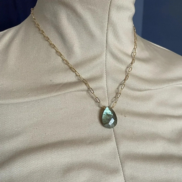 Floating Labradorite Gold Plated Paperclip Necklace - Picture 10 of 14